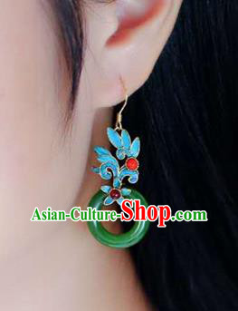 Handmade China Jade Peace Buckle Eardrop Accessories Traditional Jewelry Cheongsam Garnet Earrings