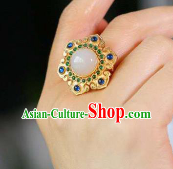 Chinese National Sapphire Ring Jewelry Traditional Handmade Golden Circlet Accessories