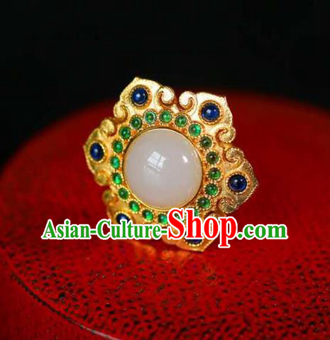 Chinese National Sapphire Ring Jewelry Traditional Handmade Golden Circlet Accessories