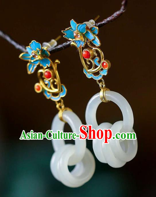 Handmade China Traditional Gems Eardrop Accessories National Cheongsam Jade Rings Earrings Jewelry