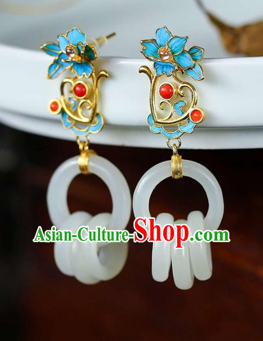 Handmade China Traditional Gems Eardrop Accessories National Cheongsam Jade Rings Earrings Jewelry