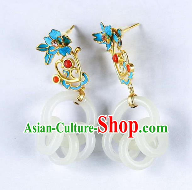 Handmade China Traditional Gems Eardrop Accessories National Cheongsam Jade Rings Earrings Jewelry