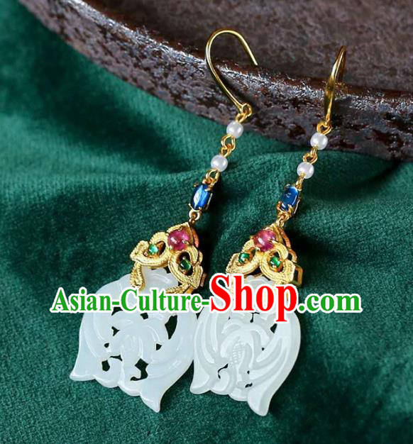 Handmade China National Jewelry Traditional Jade Eardrop Accessories Cheongsam Earrings