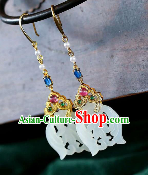 Handmade China National Jewelry Traditional Jade Eardrop Accessories Cheongsam Earrings