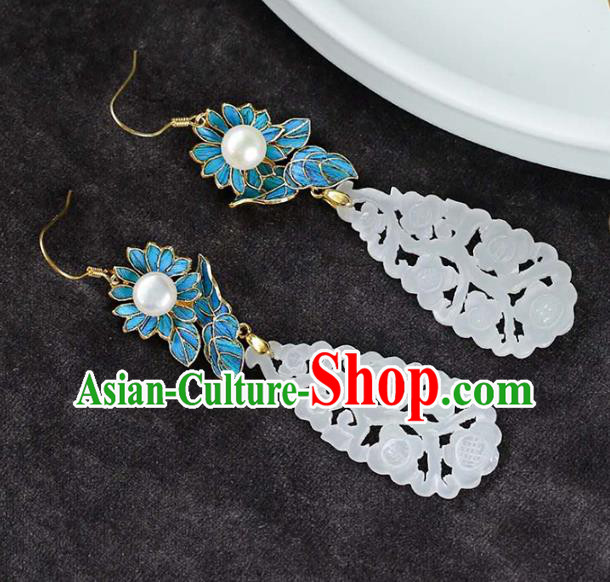 Handmade China National Jade Jewelry Cheongsam Pearl Earrings Traditional Eardrop Accessories
