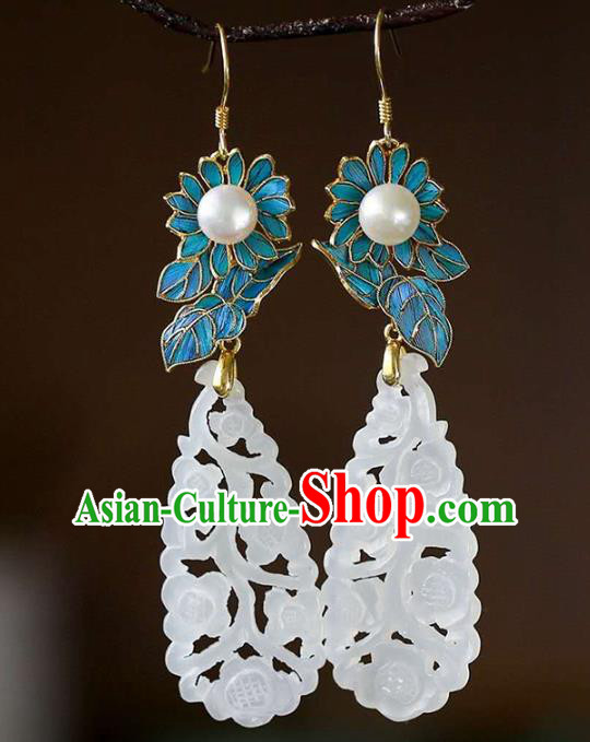Handmade China National Jade Jewelry Cheongsam Pearl Earrings Traditional Eardrop Accessories