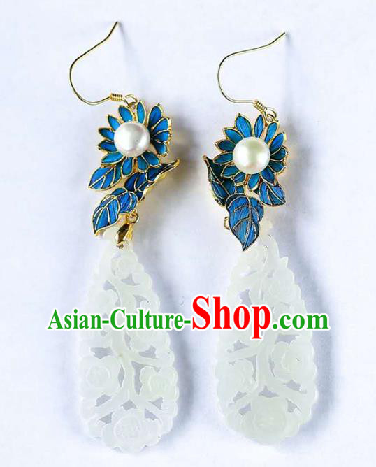 Handmade China National Jade Jewelry Cheongsam Pearl Earrings Traditional Eardrop Accessories
