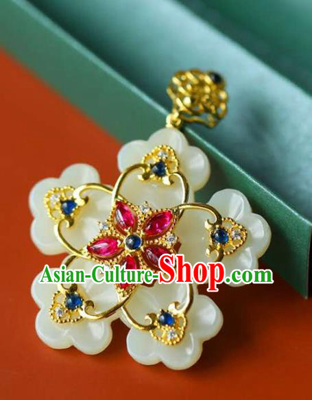 Chinese Classical Necklace Accessories Handmade National Jade Carving Flower Necklet Pendant