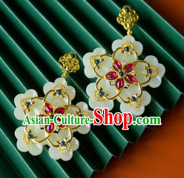 Chinese Classical Necklace Accessories Handmade National Jade Carving Flower Necklet Pendant