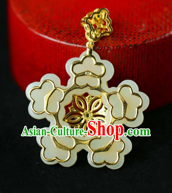 Chinese Classical Necklace Accessories Handmade National Jade Carving Flower Necklet Pendant