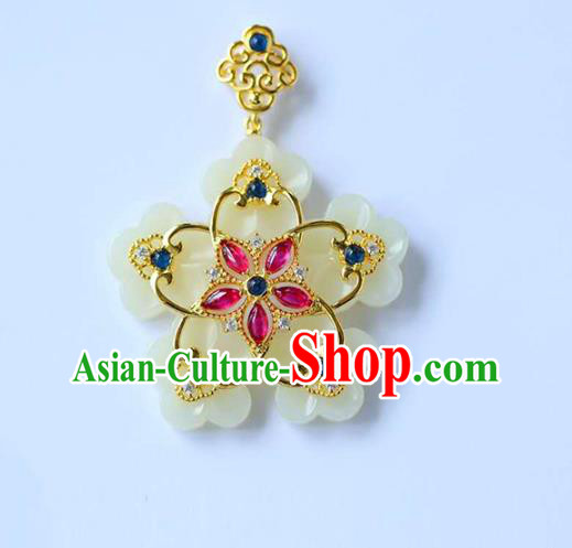 Chinese Classical Necklace Accessories Handmade National Jade Carving Flower Necklet Pendant