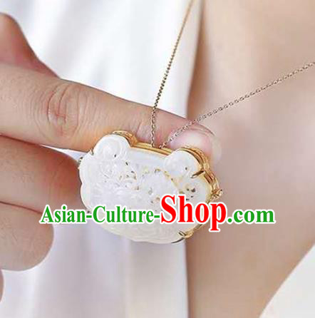 Chinese Handmade National Jade Necklet Pendant Classical Golden Sachet Necklace Accessories