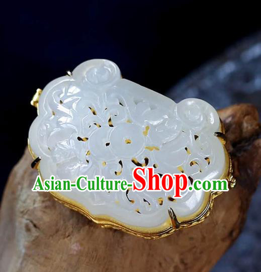 Chinese Handmade National Jade Necklet Pendant Classical Golden Sachet Necklace Accessories