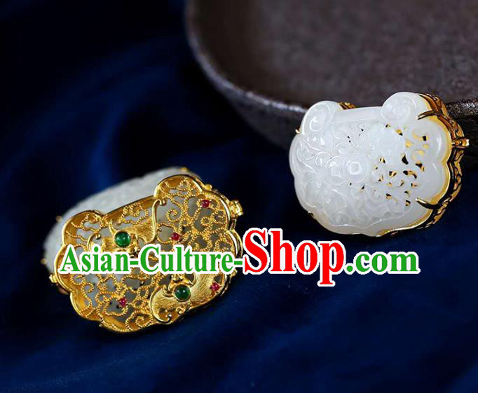 Chinese Handmade National Jade Necklet Pendant Classical Golden Sachet Necklace Accessories