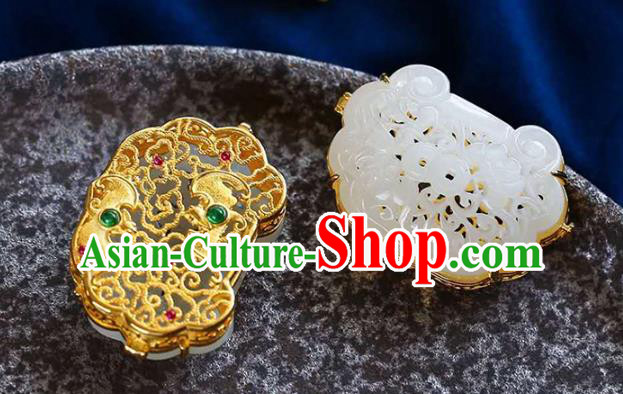 Chinese Handmade National Jade Necklet Pendant Classical Golden Sachet Necklace Accessories