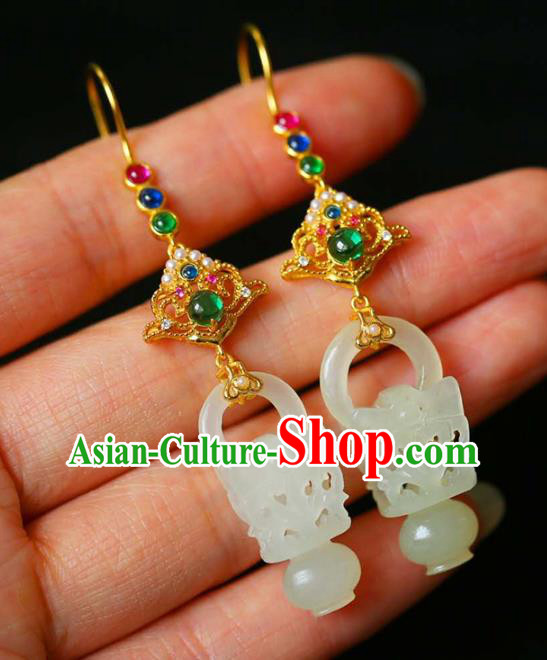 Handmade China Traditional Jade Basket Eardrop National Jewelry Accessories Cheongsam Gems Earrings