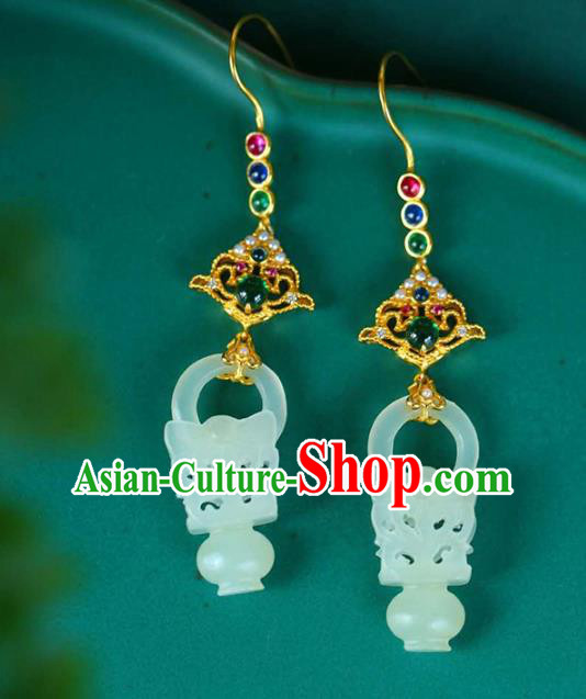 Handmade China Traditional Jade Basket Eardrop National Jewelry Accessories Cheongsam Gems Earrings