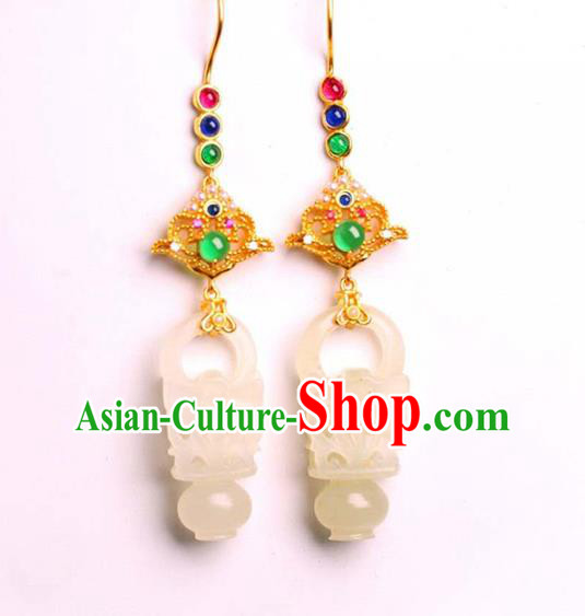 Handmade China Traditional Jade Basket Eardrop National Jewelry Accessories Cheongsam Gems Earrings