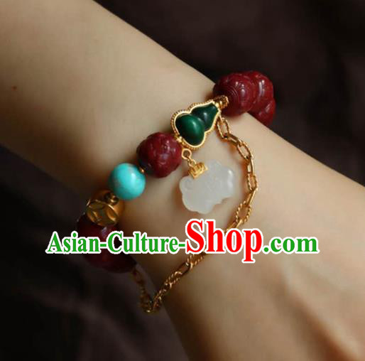 China Handmade Jade Lock Bracelet Traditional Jewelry Accessories National Vermilion Carving Lotus Bangle