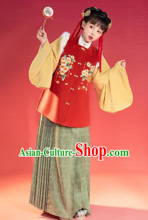 China Traditional Ming Dynasty Young Lady Historical Clothing Ancient Patrician Beauty Winter Hanfu Costume