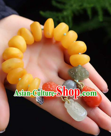 China Handmade Beeswax Bracelet Traditional Jewelry Accessories National Agate Carving Bangle