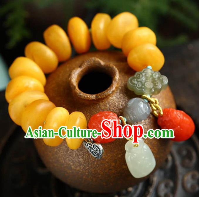 China Handmade Beeswax Bracelet Traditional Jewelry Accessories National Agate Carving Bangle