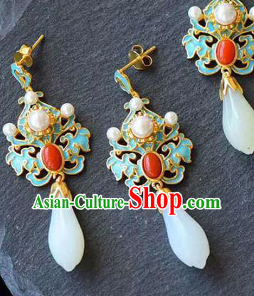 Handmade China Traditional Jewelry Cheongsam Pearls Eardrop Accessories National Jade Mangnolia Earrings