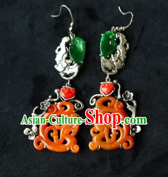 Handmade China Cheongsam Eardrop Accessories Traditional Jewelry National Jade Phoenix Earrings