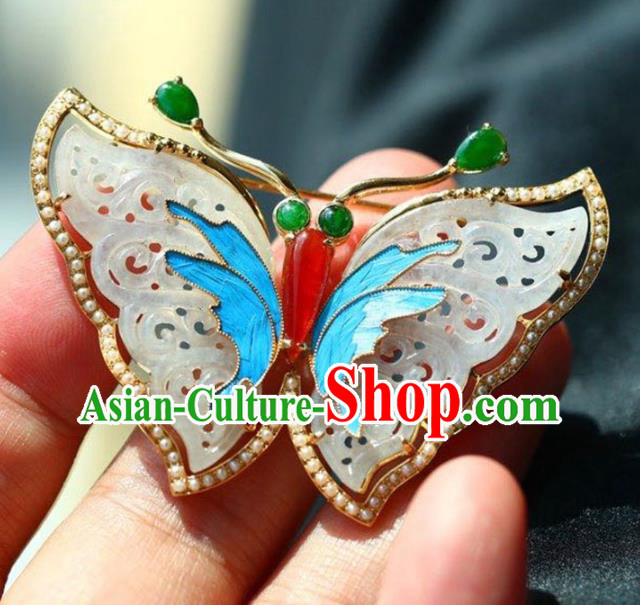 Chinese National Jade Butterfly Brooch Jewelry Traditional Handmade Breastpin Accessories