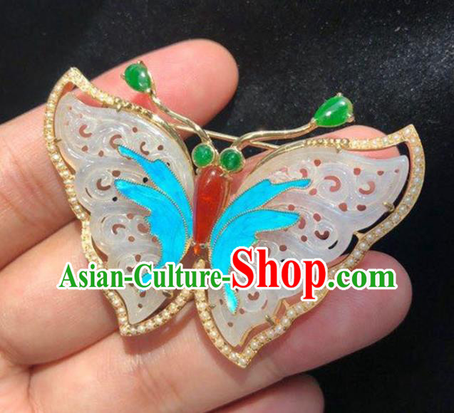 Chinese National Jade Butterfly Brooch Jewelry Traditional Handmade Breastpin Accessories