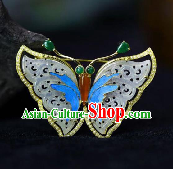 Chinese National Jade Butterfly Brooch Jewelry Traditional Handmade Breastpin Accessories