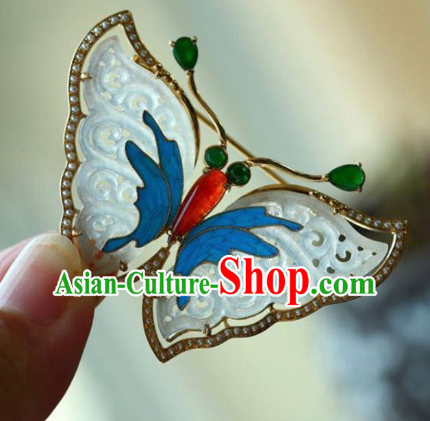 Chinese National Jade Butterfly Brooch Jewelry Traditional Handmade Breastpin Accessories