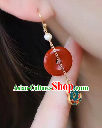 Handmade China National Enamel Gourd Earrings Traditional Jewelry Cheongsam Agate Peace Buckle Eardrop Accessories
