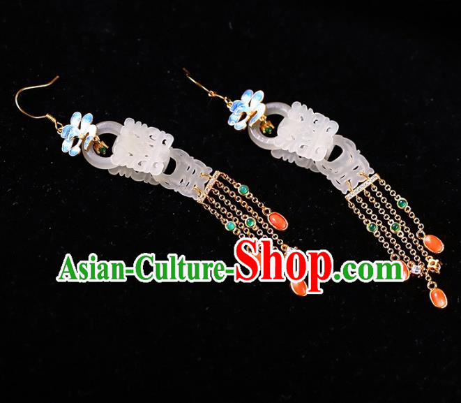 Handmade China National Tassel Earrings Traditional Blueing Jewelry Accessories Cheongsam Jade Eardrop
