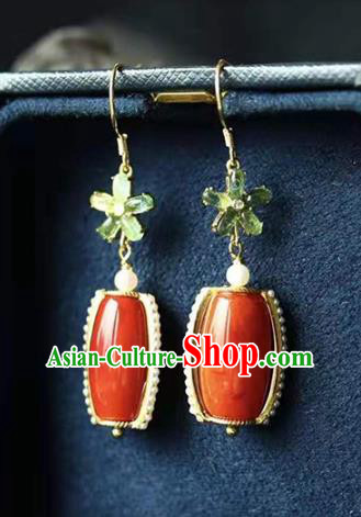 Handmade China National Agate Bucket Earrings Traditional Jewelry Accessories Cheongsam Pearls Eardrop