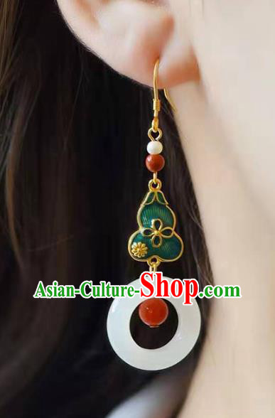 Handmade China Cheongsam Jade Eardrop Traditional Jewelry Accessories National Cloisonne Green Gourd Earrings