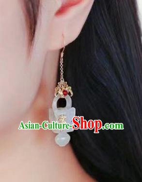 Handmade China Cheongsam Carving Basket Eardrop Traditional Tourmaline Jewelry Accessories National Jade Earrings