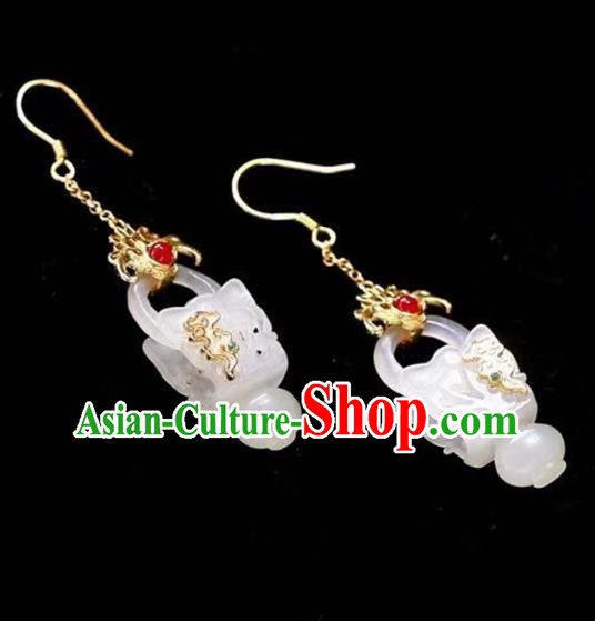 Handmade China Traditional Tourmaline Jewelry Accessories National Jade Basket Earrings Cheongsam Eardrop
