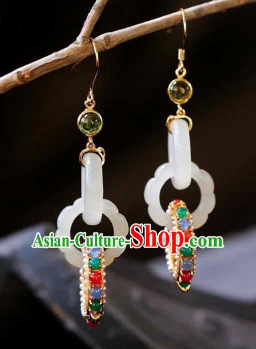 Handmade China National Gems Earrings Cheongsam Jade Eardrop Traditional Jewelry Accessories
