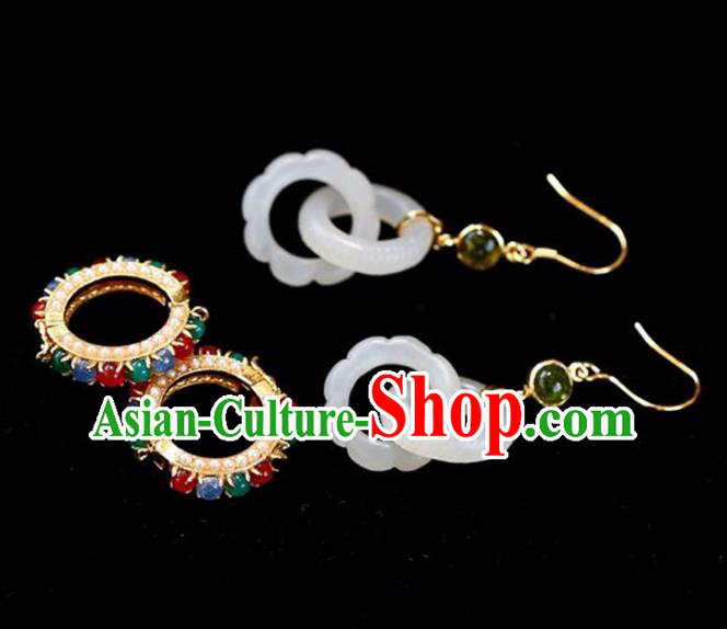 Handmade China National Gems Earrings Cheongsam Jade Eardrop Traditional Jewelry Accessories