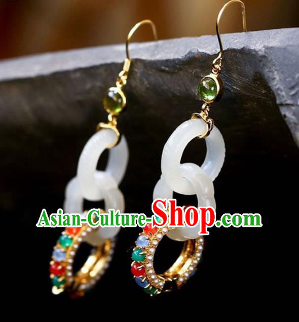 Handmade China National Gems Earrings Cheongsam Jade Eardrop Traditional Jewelry Accessories