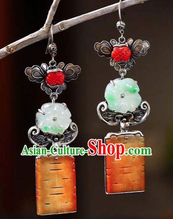 Handmade China Traditional Wedding Jewelry Accessories Cheongsam Jade Eardrop National Silver Earrings