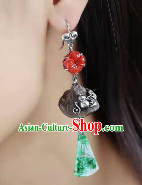 Handmade China Eaglewood Eardrop Jewelry Traditional Cheongsam Jade Accessories National Silver Gourd Earrings