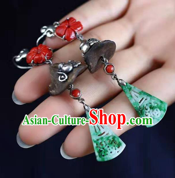 Handmade China Eaglewood Eardrop Jewelry Traditional Cheongsam Jade Accessories National Silver Gourd Earrings