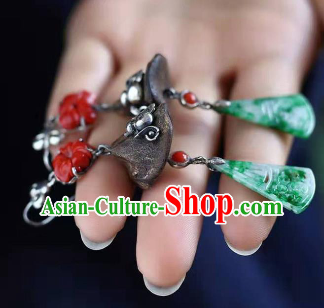 Handmade China Eaglewood Eardrop Jewelry Traditional Cheongsam Jade Accessories National Silver Gourd Earrings