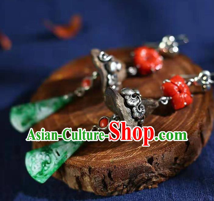 Handmade China Eaglewood Eardrop Jewelry Traditional Cheongsam Jade Accessories National Silver Gourd Earrings