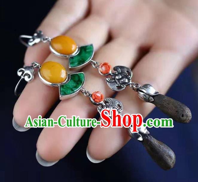 Handmade China Silver Bat Eardrop Jewelry Traditional Cheongsam Jade Accessories National Eaglewood Earrings