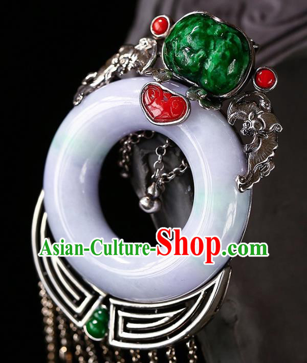 Chinese Handmade Silver Tassel Necklet Pendant National Classical Jade Necklace Accessories