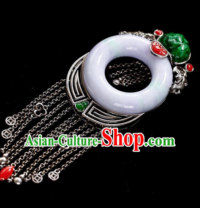 Chinese Handmade Silver Tassel Necklet Pendant National Classical Jade Necklace Accessories