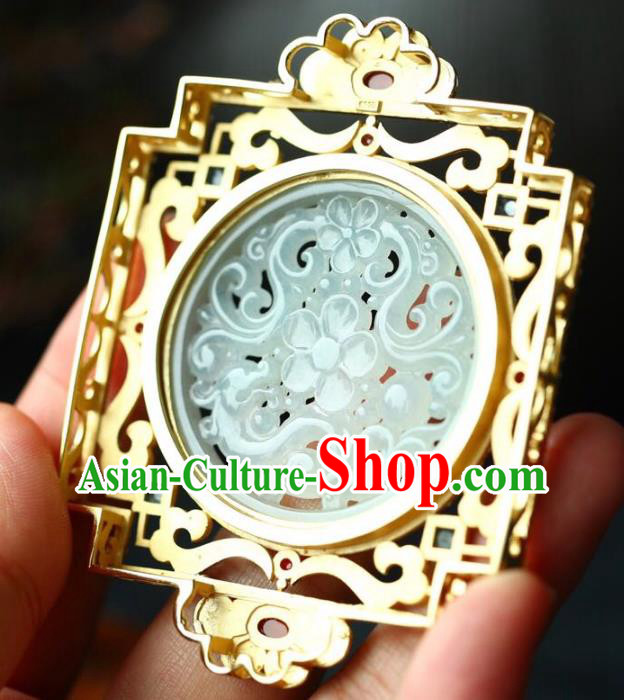 Chinese Classical Jade Carving Necklet Pendant Handmade Cloisonne Accessories National Necklace